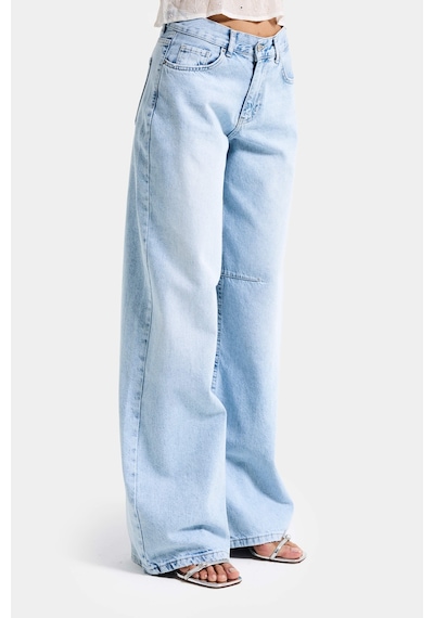 it's basic Kadın Ice 4s6-3 Wide Leg Barrel Fit %100 Koton Denim Jean Buz Mavi