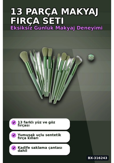Makyaj Fırça Seti 13 Parça - Yumuşak Sentetik Kıllı Yüz Ve Göz Fırçaları Bx-316243