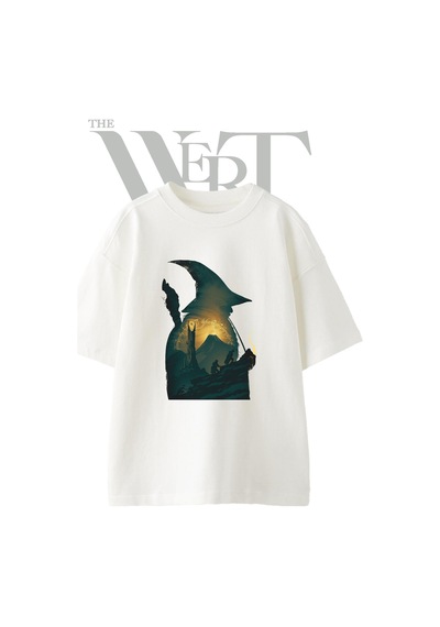 Thewert Lord Rings Tasarım Baskılı Ünisex Beyaz Oversize T-shirt