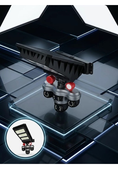 Solar Panelli 3 Lens Dış Mekan Güvenlik Kamerası Hareket Algılamalı Led Aydınlatmalı