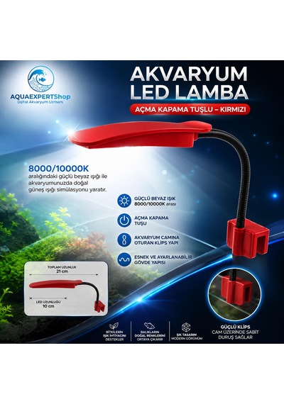 Sobo Akvaryum Lambası Led - Balık Işığı - Akvaryum Işığı - Açma Kapama Tuşlu - Kırmızı - 28 Cm - L-28c