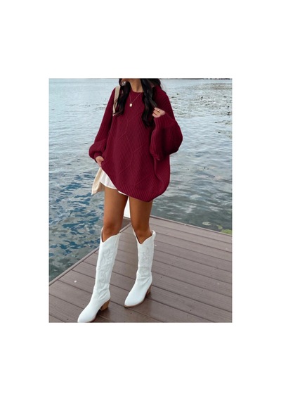 Sayzen Your Shine Selanik Örgülü Oversize Bisiklet Yaka Oversize Kadın Kazak Bordo