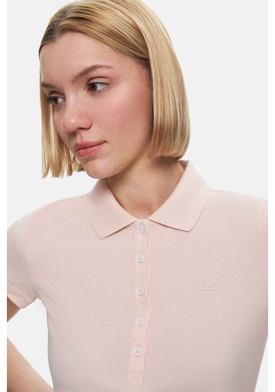Ucla Shaver Toz Pembe Polo Yaka Nakışlı Pamuklu Standard Fit Kadın Tshirt