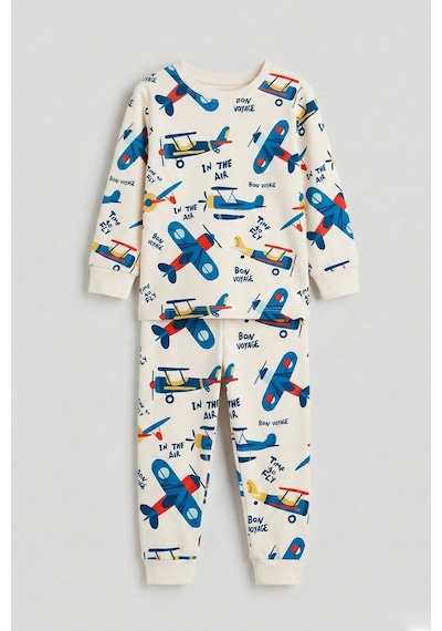 Zuzunga Time To Fly Beyaz Desenli Çocuk Pijama Takımı Beyaz