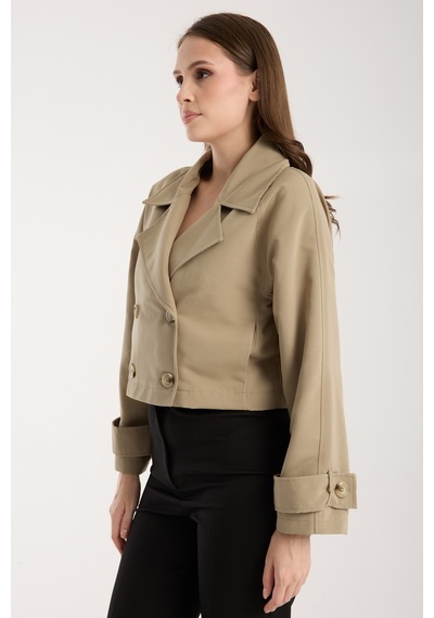 Bolivente Açık Haki Kruvaze Crop Trençkot
