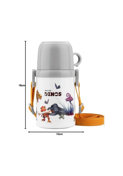 Thermo Isoleerfles Met Beker İn Draagriem - 380 Ml - Dino Marka Çok Renkli