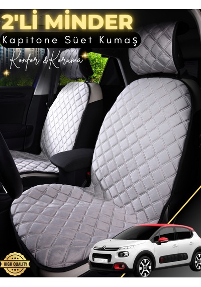 Citroen Cactus Uyumlu 2'li Süet Oto Koltuk Minderi Terletmez Universal Su Geçirmez A3 Gri