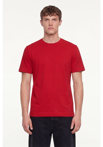 Sabri Özel Erkek Kırmızı Normal Kesim Regular FitPamuk Dokuma Bisiklet Yaka Basic T-shirt