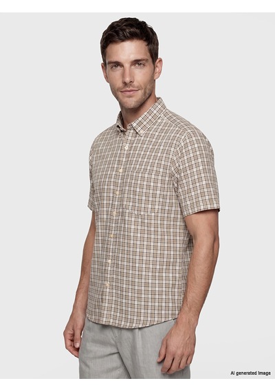 Lcwaıkıkı Classic Bej Regular Fit Ekose Poplin Erkek Gömlek
