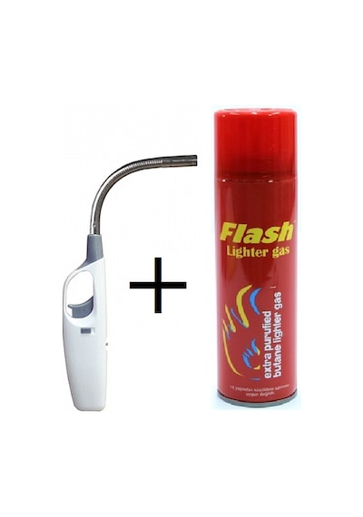 Spiralli Kıvrılabilir Mutfak Uzun Çakmak+Flash Çakmak Gazı 270 Ml