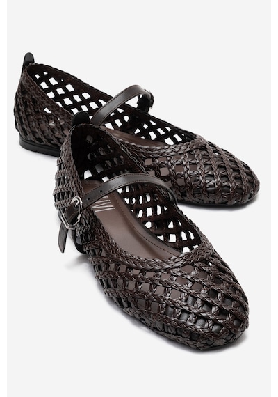 Luvishoes Doux Kahverengi Örgü Dokulu Bant Detaylı Kadın Babet Ayakkabı Kahverengi