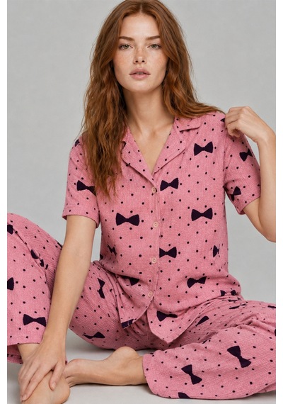 Norcia Sports Kadın Kısa Kol Desenli Pembe Pijama Takımı 4729 Çok Renkli - 929323215 Çok Renkli - 929323215 Çok Renkli