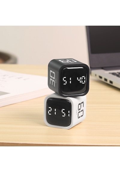 Dijital Şarjlı Pomodoro Zamanlayıcı Küp Flip Timer Öğrenci Ders Çalışma Saati, Mutfak Kronometresi Beyaz