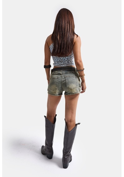 Kadın Kot Renk Süper Mini Özel Tasarım Denim Şort Mavi