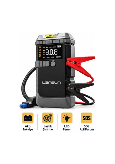 Lensun Ls99 19800 Mah Araç Akü Takviye Cihazı Hava Kompresörü Fenerli Powerbank