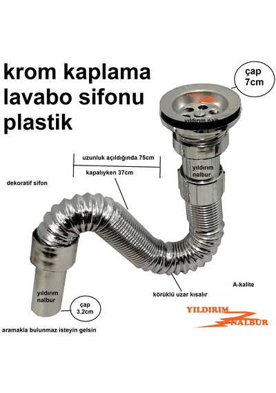 Krom Kaplama Dekoratif Lavabo Sifonu Körüklü Plastik Lüks Model Lavabo Gider