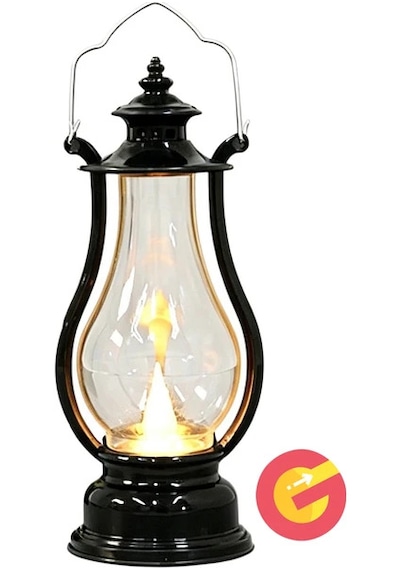 Retro Alev Efektli Led Lamba Pilli Gaz Lambası Modeli Kandil Atmosfer Dekoratif Ramazan Yılbaşı Aydınlatma Siyah