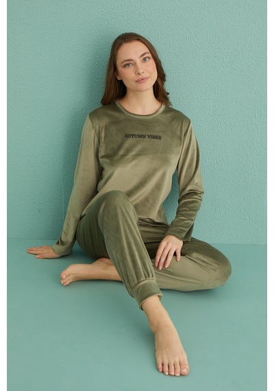 Gd Goldoremi 13165-11 Kadın Automn Vibes Kadife Manşetli Pijama Takım 001
