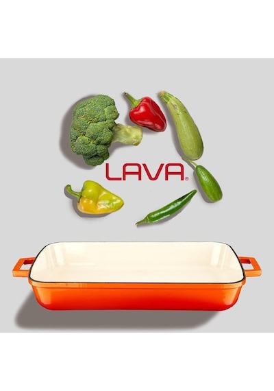 Lava Döküm Dikdörtgen Rosto Ve Fırın Tepsisi Döküm Demir Yekpare Çift Kulplu Edition Serisi Ölçü 26x40cm Turuncu
