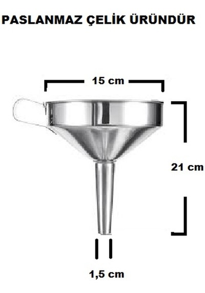 Paslanmaz Çelik Mazot Hunisi Metal Yağ Hunisi Metal Reçel Hunisi 25 Cm N11.7