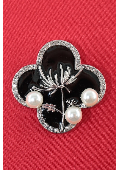 Kraliçe Anne Dantel Çiçeği Kadın Broş Onyx Siyah Tonlu İncili Kristal Taşlı Çiçekli Yaka İğnesi Çok renkli 68967917