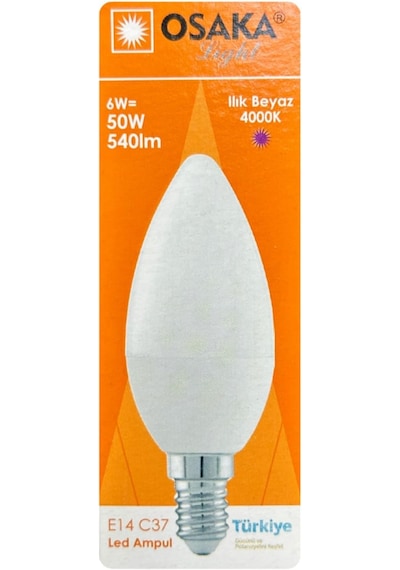 6w 50w Günışığı 4000k E14 Led Mum Ampul, 2 Adet Standart