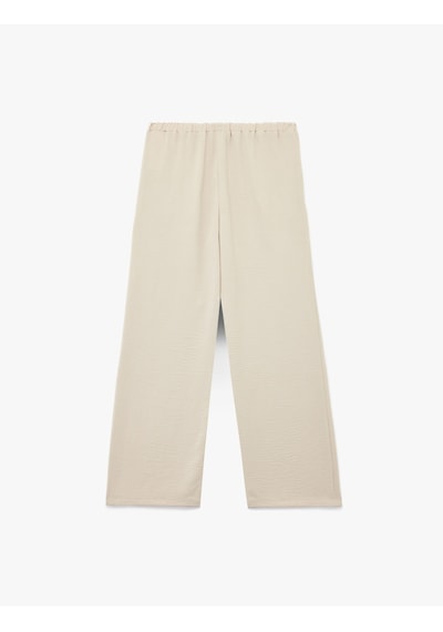 Koton Aerobin Kumaş Straight Fit Düz Bol Paça Pantolon Bej 5sak40552pw Ekru