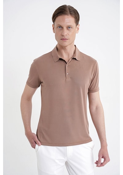 Efor Slim Fit Modal Kumaş Vizon Çıtçıtlı Polo Yaka Tişört Ts 923