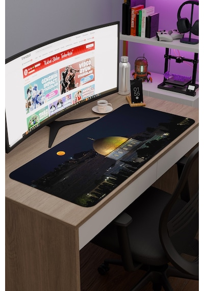 Filistin Kudüs Mescidi Aksa V1 90x40 Xxl Gaming Kauçuk Kaymaz Taban Mouse Pad Fare Altlığı