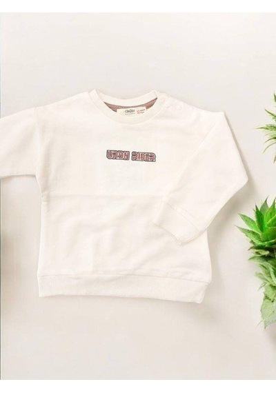 Çikoby Erkek Bebek Urbn Rider Yazılı Sweatshirt-14875 Krem