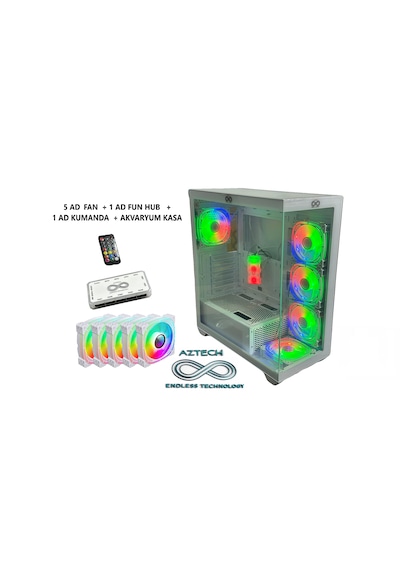 Aztech Azt13 600w Temper Cam , Rgb Switch Beyaz 5 X Rgb Fan Uzakdan Kumanda Akvaryum Gamin Kasa