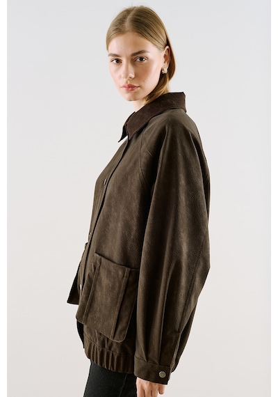 Manuka Deri Garni Yakalı Oversize Mont Kahverengi Aw26mnt00002-122