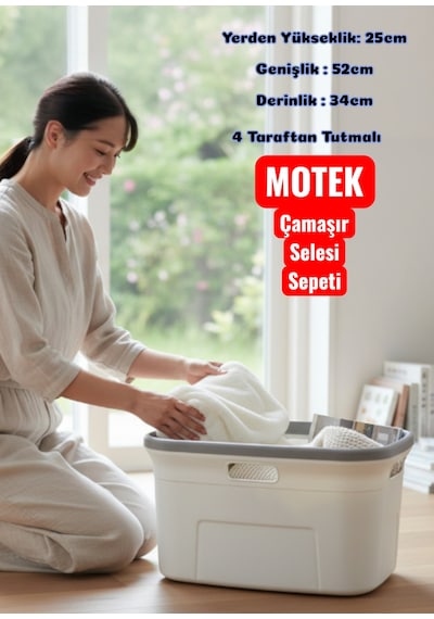 Technow Motek 4 Taraflı Tutulabilen Çamaşır Sepeti Selesi Beyaz G Beyaz - Pudra