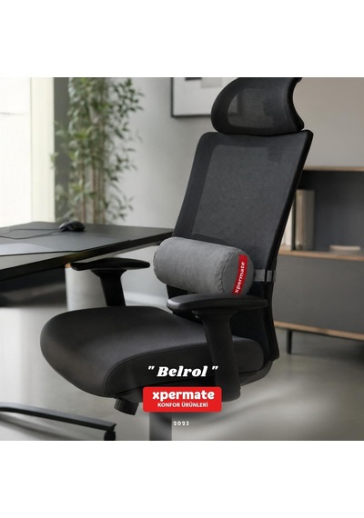 Belrol Bel Destek Yastığı Seyahat Sırt Bel Destek Minderi Yıkanabilir Kılıflı Antrasit