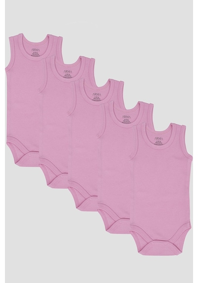 Arma Yıldız %100 Organik Pamuklu Pembe Bebek Atlet Çıtçıtlı Zıbın Body 5'li Paket Pembe