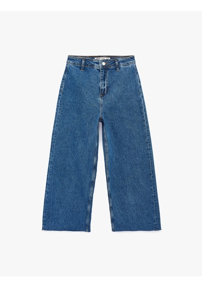 Koton Düğmeli Yüksek Bel Rahat Kesim Denim Pantolon - Culotte Jeans Orta İndigo 6sal40112md Koton Düğmeli Yüksek Bel Rahat Kesim Denim Pantolon - Culotte Jeans Orta İndigo 6sal40112md