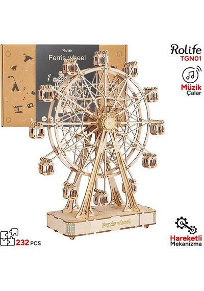 Rolife Tgn01 Dönme Dolap Görünümlü Müzik Kutusu Music Box Ferris Wheel Dıy Minyatür Maket Model Seti Ahşap 3d Wooden Puzzle 3d Model Kit Detaylı Dekoratif Hobi Seti Ahşap Maket