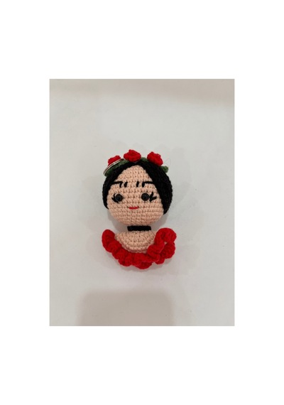 El Örgüsü Frida Kahlo Amigurumi Figür Anahtarlık Kırmızı Kırmızı