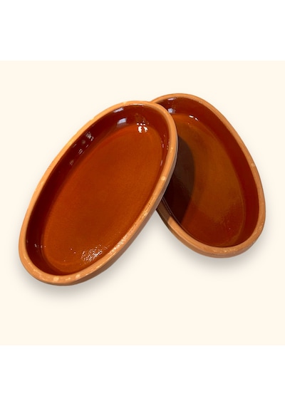 2'li Toprak Sırlı Oval Balık Güveci Pişirme Tavası 30x15x4 Toprak