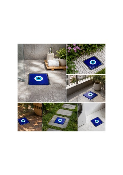 El Yapımı Nazar Boncuklu Cam Banyo Gider Kapağı 10x10 Cm Dekoratif Gider Süzgeci