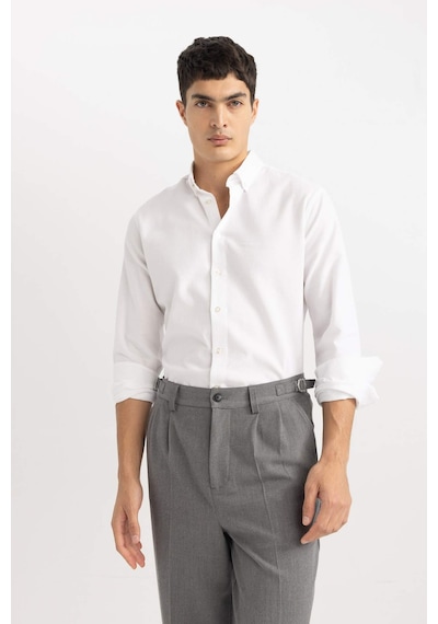 Defacto Beyaz Modern Fit Polo Yaka Petek Dokulu Basic Düz Uzun Kollu Gömlek B7383AX24SPWT34 Beyaz Defacto Beyaz Modern Fit Polo Yaka Petek Dokulu Basic Düz Uzun Kollu Gömlek B7383AX24SPWT34 Beyaz