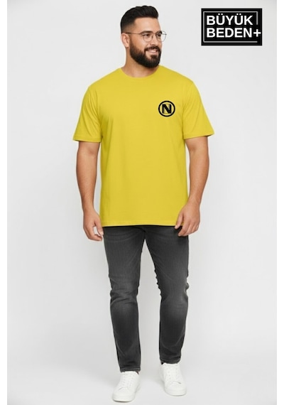 Superlife Erkek Büyük Beden N Baskılı 3xl-6xl Bisiklet Yaka Tshırt Spr26bts510-19 Sarı