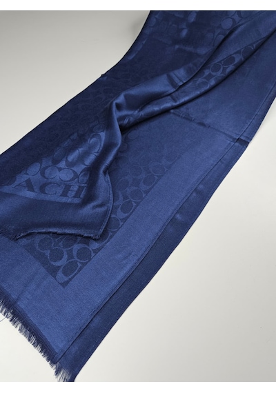Miorel Scarfs C Desen Çift Taraflı Kaşmir İpek Şal 4 Mevsim Pamuk Şal Lacivert