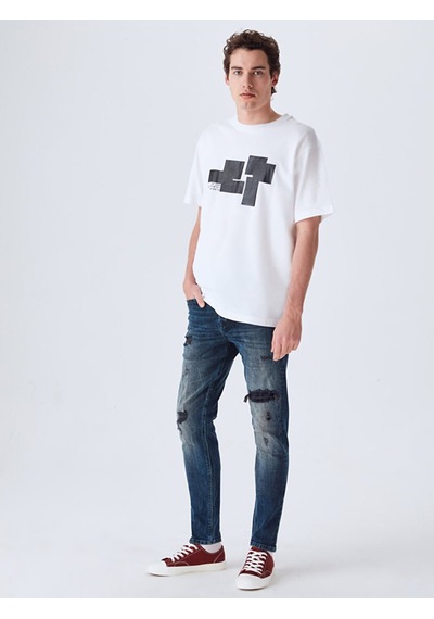Ltb Grafik Loose Fit Beyaz T-Shırt 01222840496089_100 Beyaz