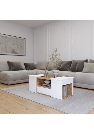Lila Orta Sehpa 3'lü Takım Zigonlu , 100 Cm, Atlantik Çam - Beyaz
