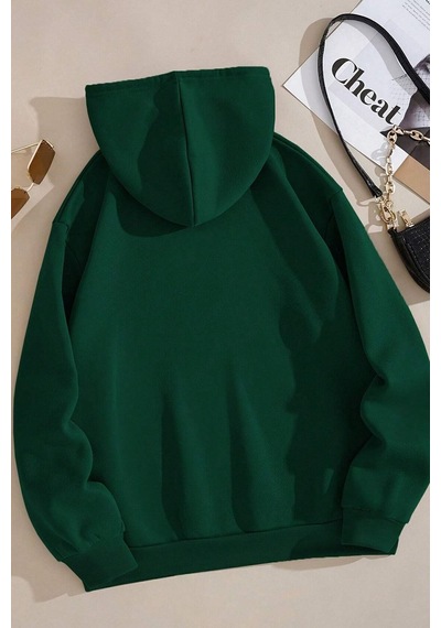 Uyguntarz Unisex Oversize Kalp Baskılı Sweatshirt Yeşil