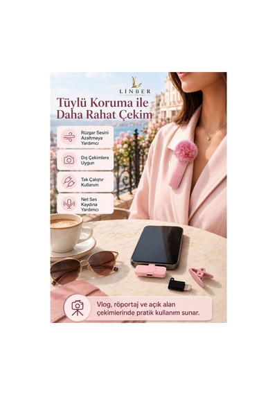Pembe Kablosuz Yaka Mikrofonu Tekli Tak Çalıştır, İos Uyumlu, 6-8 Saat Kullanım 1 Adet Pembe Pembe