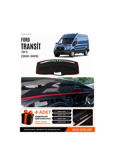 Ford Transit Tip 2 2020-2025 Uyumlu Torpido Örtüsü, Torpido Kılıfı - Siyah Kırmızı