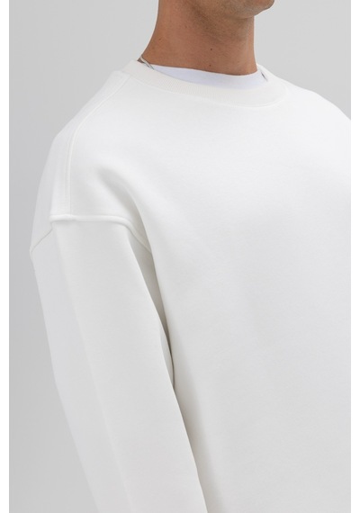 Vamos Basic Bisiklet Yaka Oversize Sweatshirt Ekru