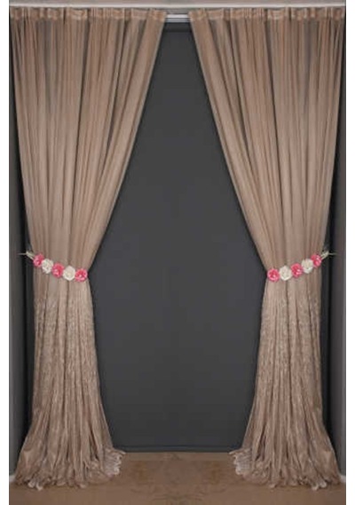 Selvi Desen Vizon Renk Hazır Dikilmiş Pileli Fon Perde 300x260 Cm